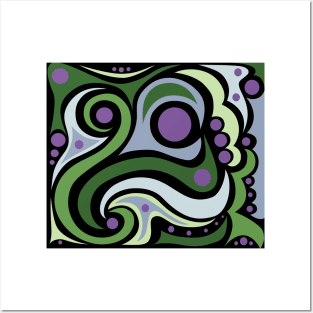 Purples and Greens Abstract with black background Posters and Art